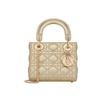 DIOR Lady Dior Calfskin Crossbody Handbag Mini Women's Metal Gold