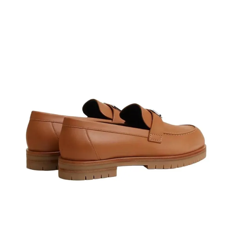HERMES Faubourg Loafers Women's Brown-3