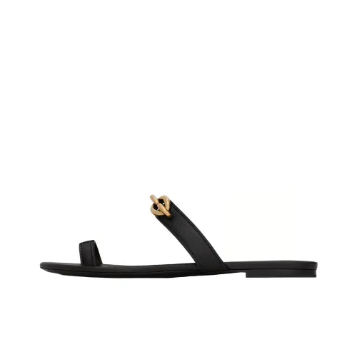 SAINT LAURENT Leather Patchwork Slip Resistant Flip Flops Women's Black