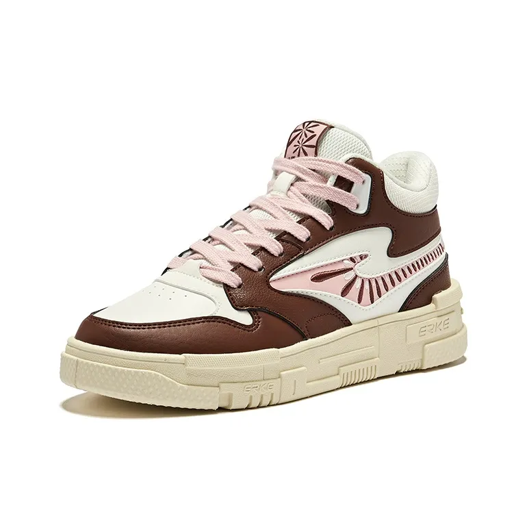 Erke Be Brave 2.0 High-Top Skateboard Shoes Women's Microcrystal White Mocha Brown-2