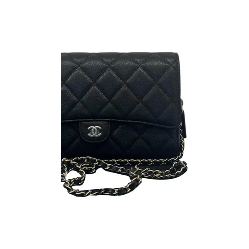 CHANEL WOC Leather With Litchi Grain Calfskin Shoulder Bag, Crossbody Bag Women's Black-7