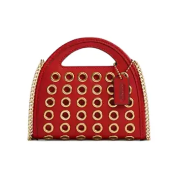 COACH Originals Leather One Shoulder Crossbody Card Holder Mini Women's Brass Stacked Red Gemstone