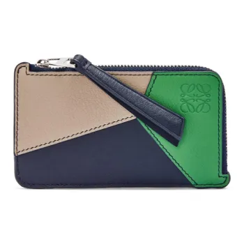 LOEWE Puzzle Calfskin Card Holder Men's Sand & Tropical Green Color