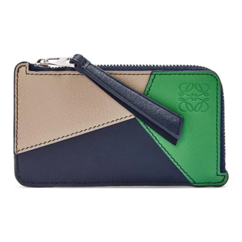 LOEWE Puzzle Calfskin Card Holder Men's Sand & Tropical Green Color-0