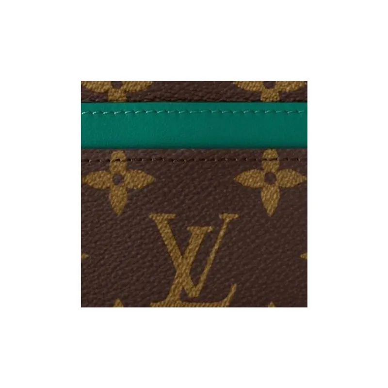 LOUIS VUITTON Leather Card Holder Unisex Green & Brown-4