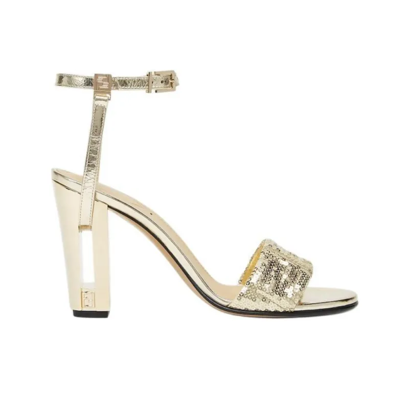 FENDI Delfina One Strap Sandals 9.5cm Women's Gold-1