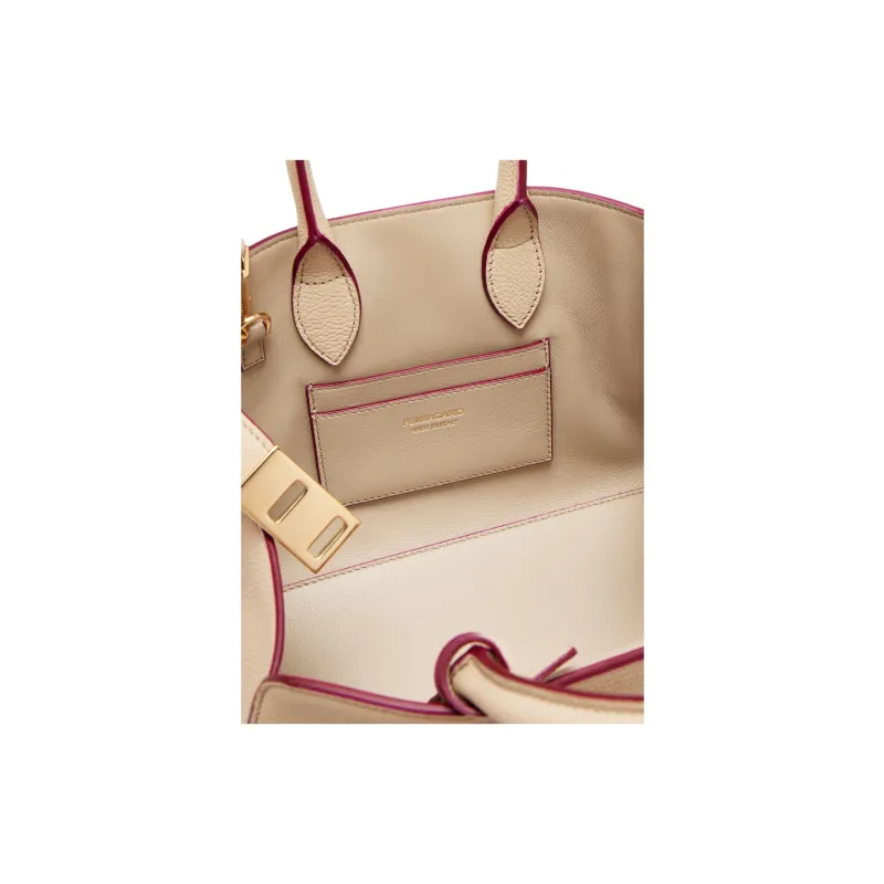 FERRAGAMO Hug Grained Calfskin Shoulder Bag Crossbody Bag Handbag Mini Women's Beige-3
