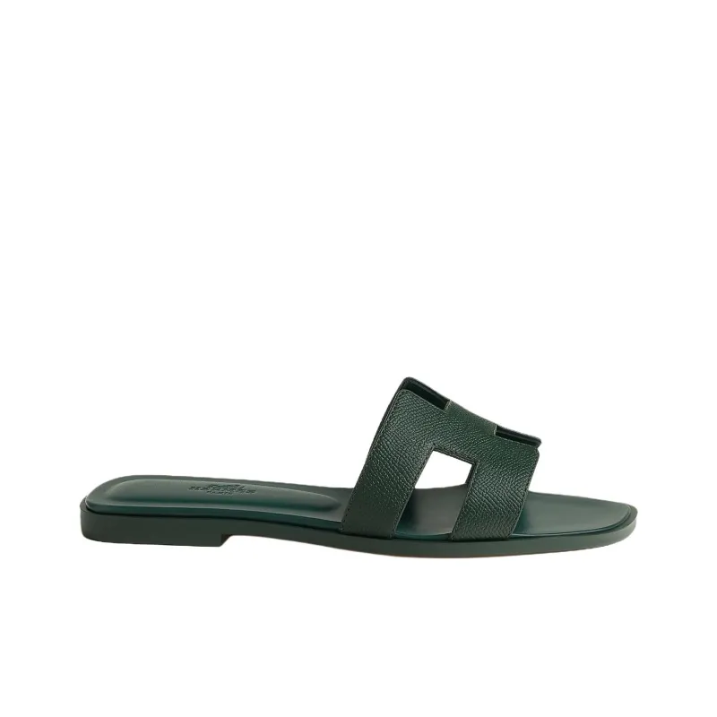HERMES Oran Slide Slippers Women's Green-1