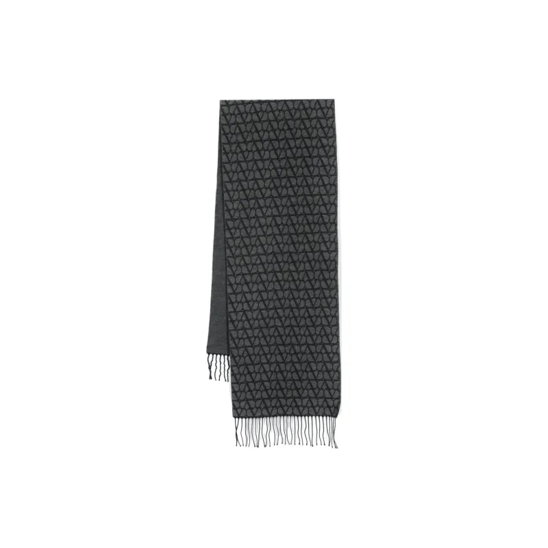 Valentino Pure Wool Cashmere Blend Knit Scarves Women's Black-0