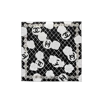 CHANEL Silk Silk Scarves Women's Black White