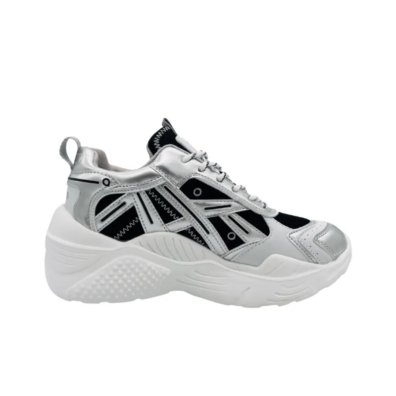 QIANJIN Shock Absorbers Slip Resistant Breathable Mid Top Chunky Sneakers Women's Silver-1