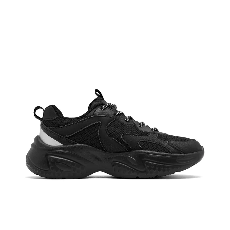 QIAODAN Wear Resistant Lightweight Height Increasing Low Top Casual Shoes Women's Black Silver-1