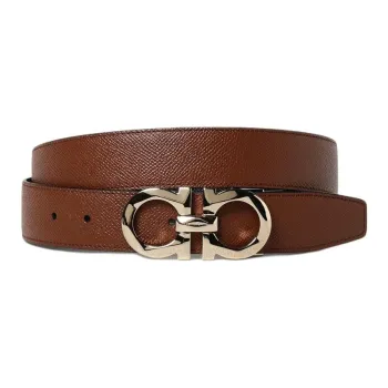 FERRAGAMO Calfskin Leather Belts Men's Brown Width 3.5CM