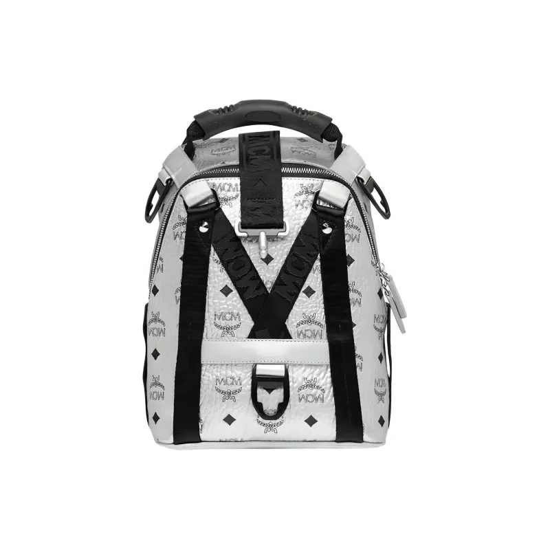 MCM Coated Canvas Backpack Regular Men's Silver-2
