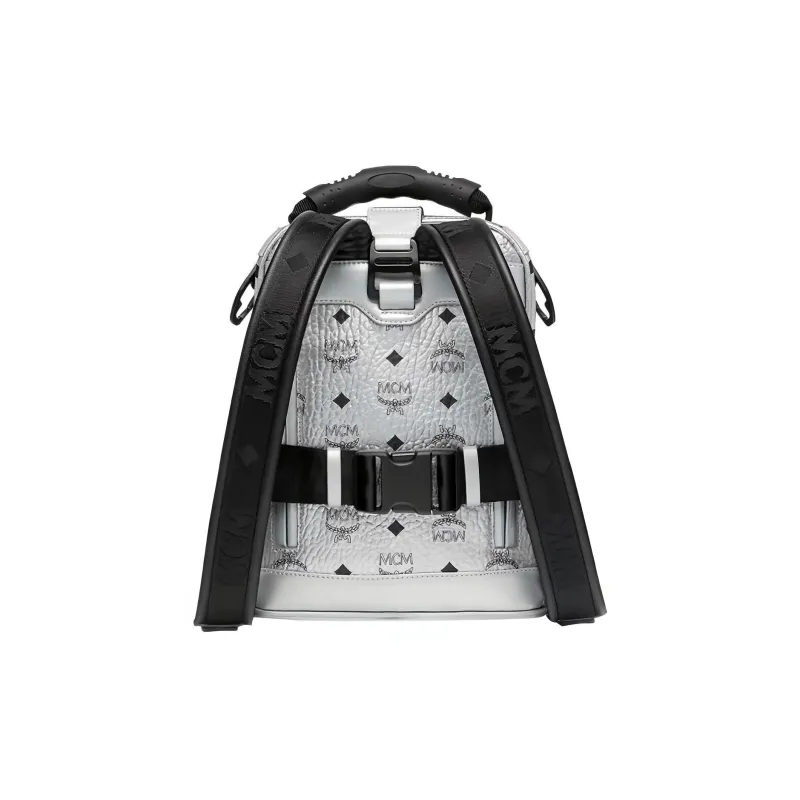 MCM Coated Canvas Backpack Regular Men's Silver-5