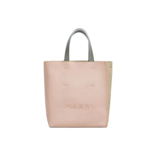 MARNI Museo Soft Calfskin Tote Bag Shopping Bag Handbag Mini Women's Light Pink With Beige Accents