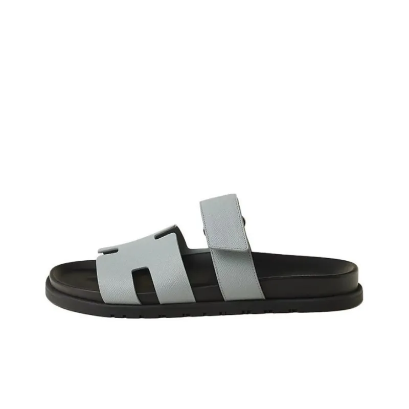 HERMES Chypre Slide Slippers Men's Gray Blue-0