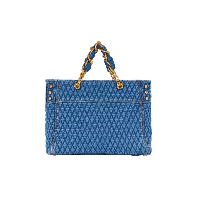 BALMAIN 1945 Cotton Tote Bag Shopping Bag Shoulder Bag Handbag Women's Blue-3