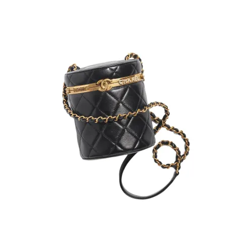 CHANEL Lambskin Round Cylindrical Shoulder Bag, Crossbody Bag, Makeup Bag Trumpets Women's Black