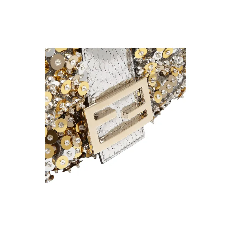 FENDI Baguette Polyester Shoulder Bag, Crossbody Bag, Handbag Medium Size Women's Silver-4