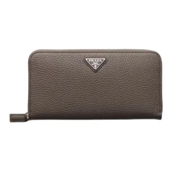 PRADA Leather Wallet Women's Gray Brown