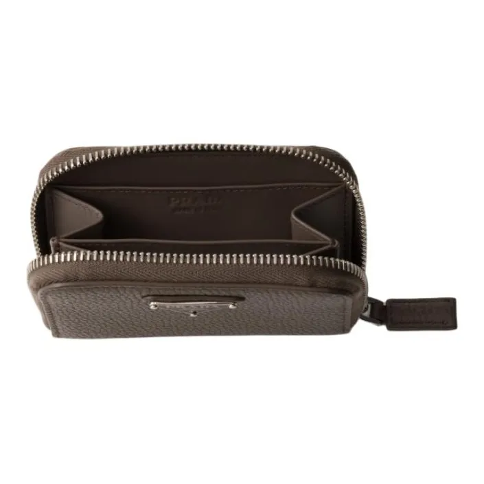 PRADA Leather Coin Purse Men's Gray Brown-1