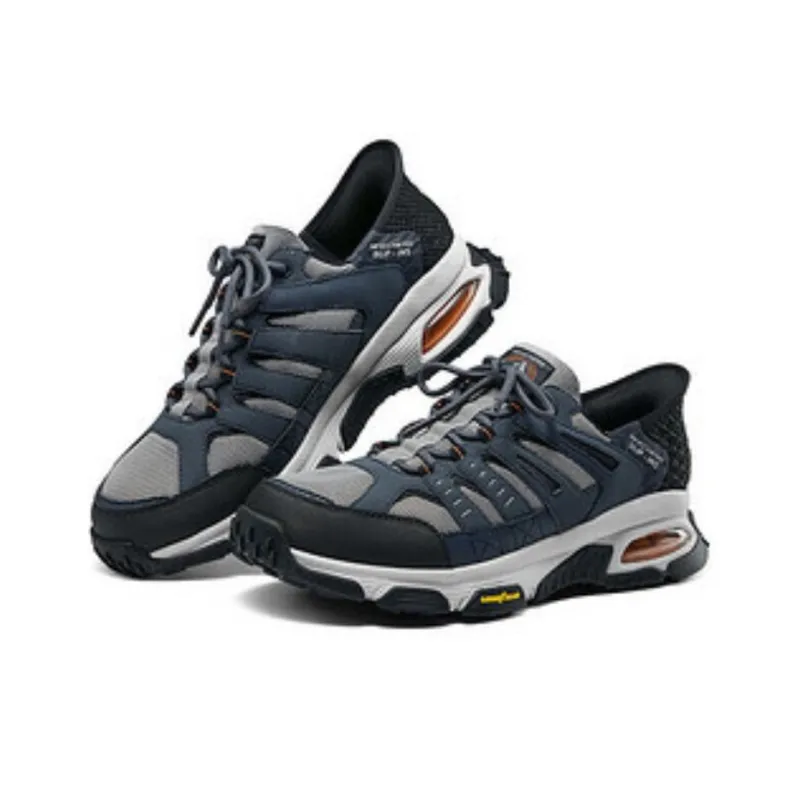 Skechers Breathable Lightweight Low-Top Trail Running Running Shoes Men's Black Blue-3