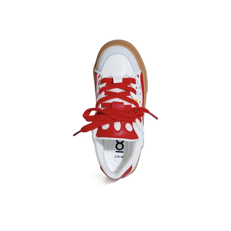 B10CROWN Anti Slip Wear Resistant Lightweight Breathable Low Top Skateboard Shoes Women's Christmas Red-4