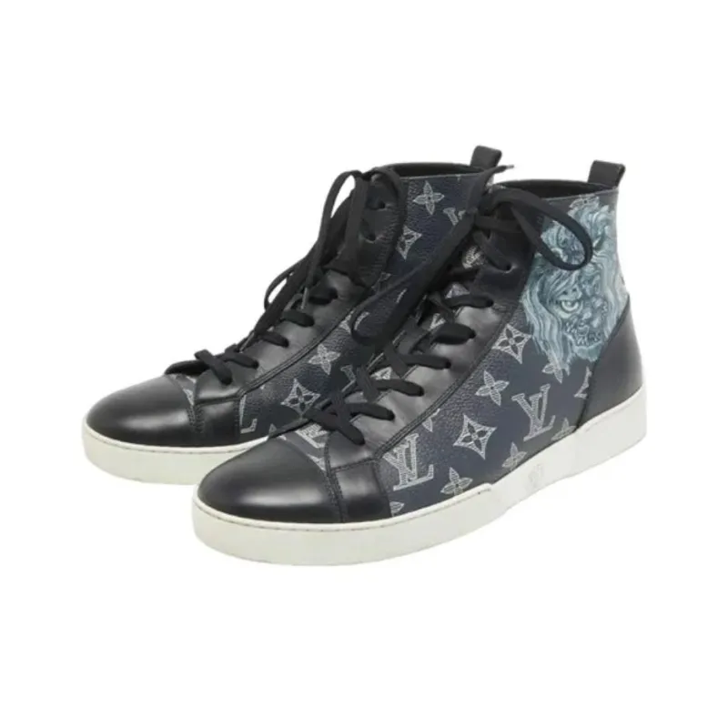 LOUIS VUITTON High Top Skateboard Shoes Men's Black-2