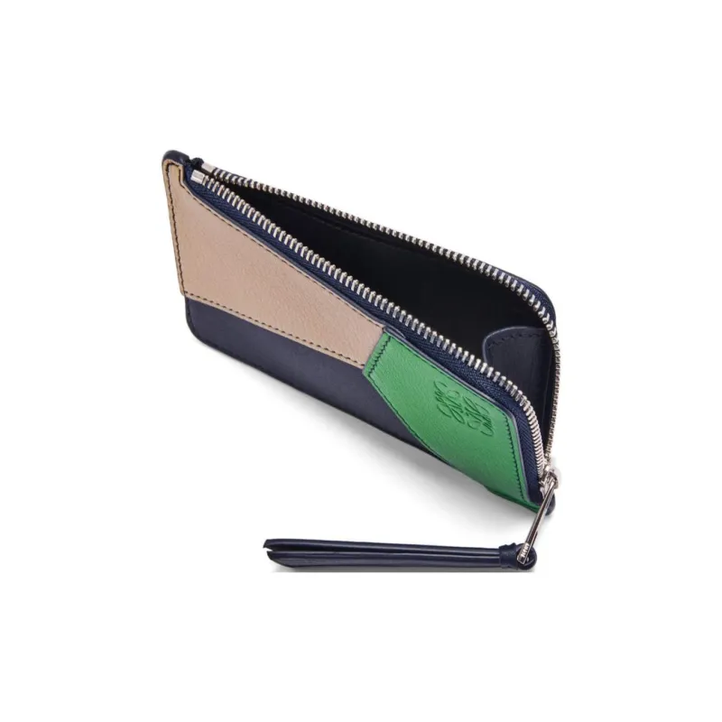 LOEWE Puzzle Calfskin Card Holder Men's Sand & Tropical Green Color-2