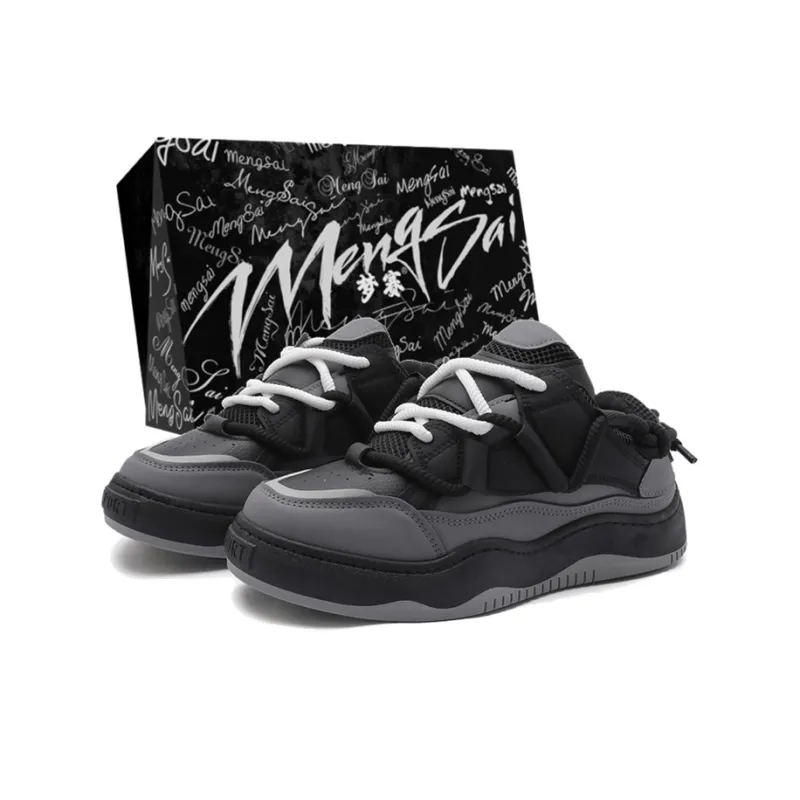 Mengsai Puffy Shoes Low Top Skateboard Shoes Men's Black-1
