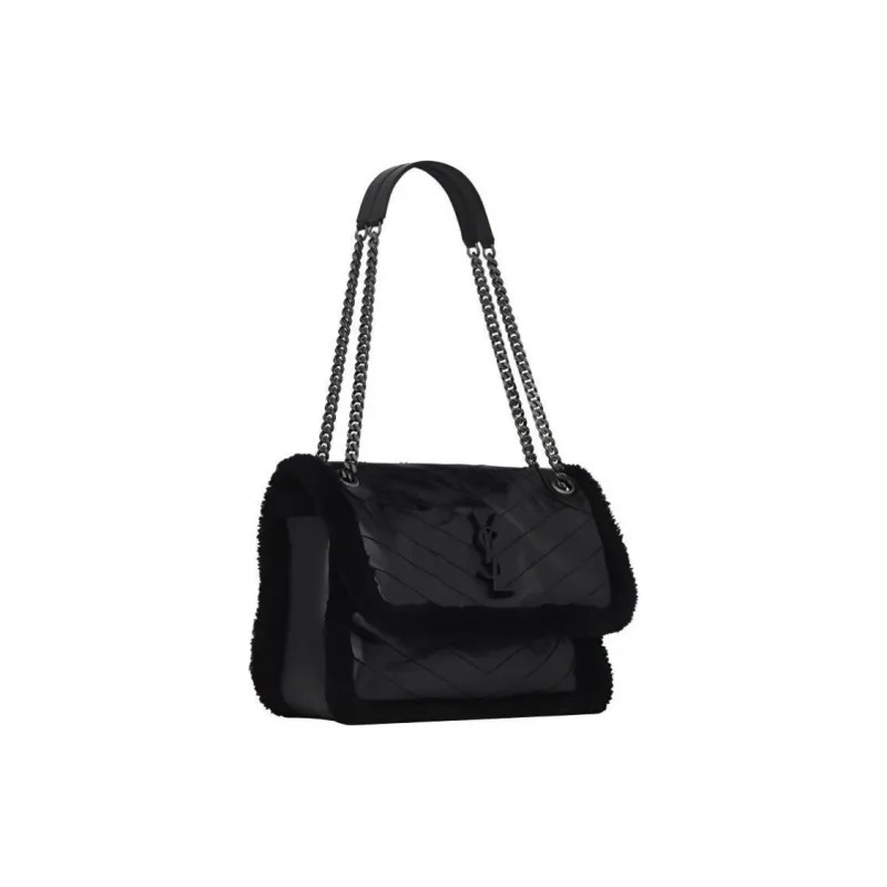 SAINT LAURENT Sheepskin Cow Leather Hobo Bag, Shoulder Bag, Crossbody Bag Medium Size Women's Black-1