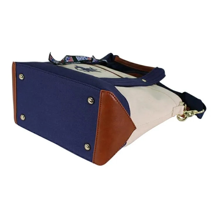 BEVERLY HILLS POLO CLUB Cotton Tote Bag Shopping Bag Shoulder Bag Handbag Extra Small Unisex Ivory & Marine Blue-2