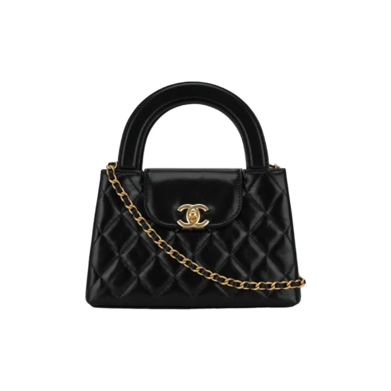 CHANEL Kelly Shiny Crumpled Calfskin Chain Mini Shopping Bag Women's Black-1