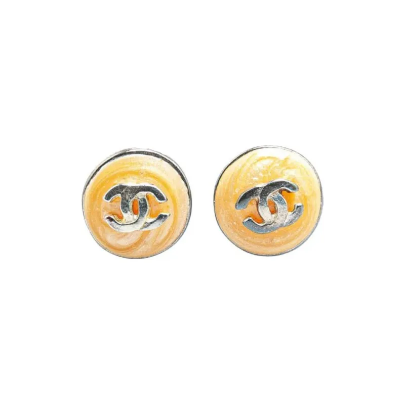 CHANEL 2000 And Resin Cc Logo Push Back Costume Earrings-0