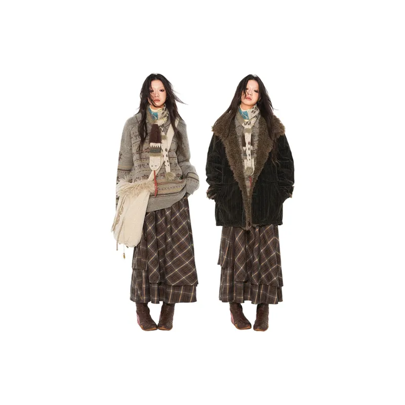 WULISHAONIAN Sweater Unisex Gray Brown-2