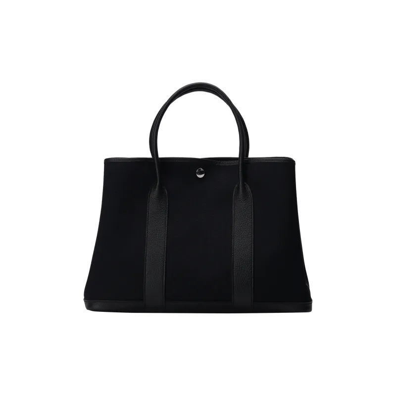HERMES Garden Party Canvas With Negonda Calfskin Garden Handbag Unisex Black-4