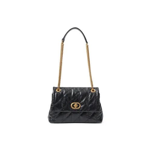 Montagut Waxed Leather Shoulder Bag, Handbag, Crossbody Bag Regular Women's Black
