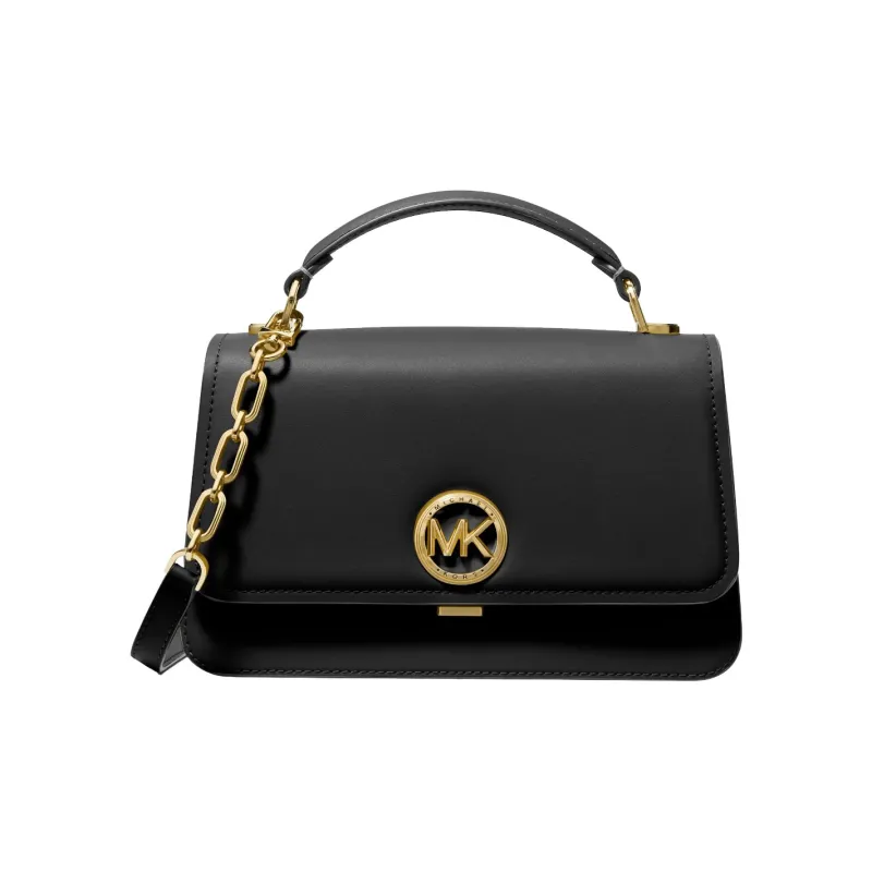 MICHAEL KORS Delancey Split Cow Leather Shoulder Bag, Crossbody Bag, Handbag Medium Size Women's Black-0