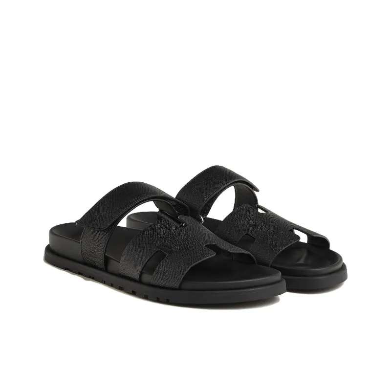 HERMES Chypre Rubber Sole Slip Resistant Slide Slippers Men's Black-2