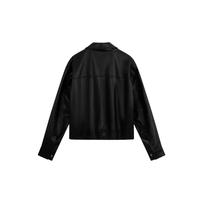 CALVIN KLEIN Leather Jacket Women's Space Black-1