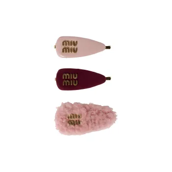 MIU MIU Suede Leather Hair Clips Women's Red