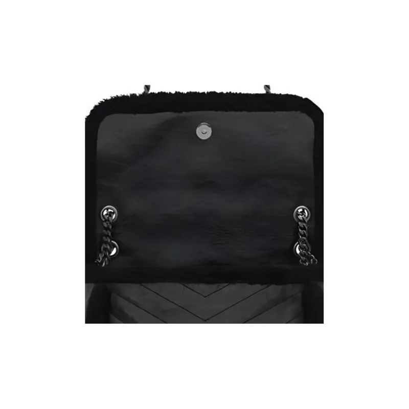 SAINT LAURENT Sheepskin Cow Leather Hobo Bag, Shoulder Bag, Crossbody Bag Medium Size Women's Black-5