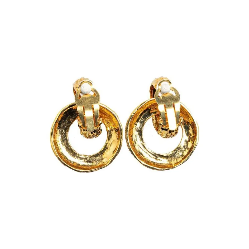 CHANEL 1993 Plated Logo Hoop Drop Clip On Costume Earrings-1