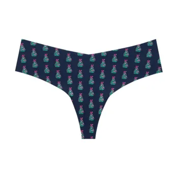 Victoria's Secret Underpants Women's 1 Pack Marine Blue Base With Christmas Tree Print