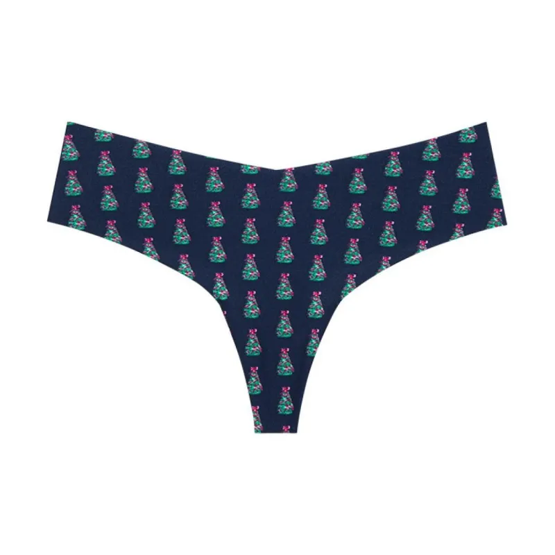 Victoria's Secret Underpants Women's 1 Pack Marine Blue Base With Christmas Tree Print-0
