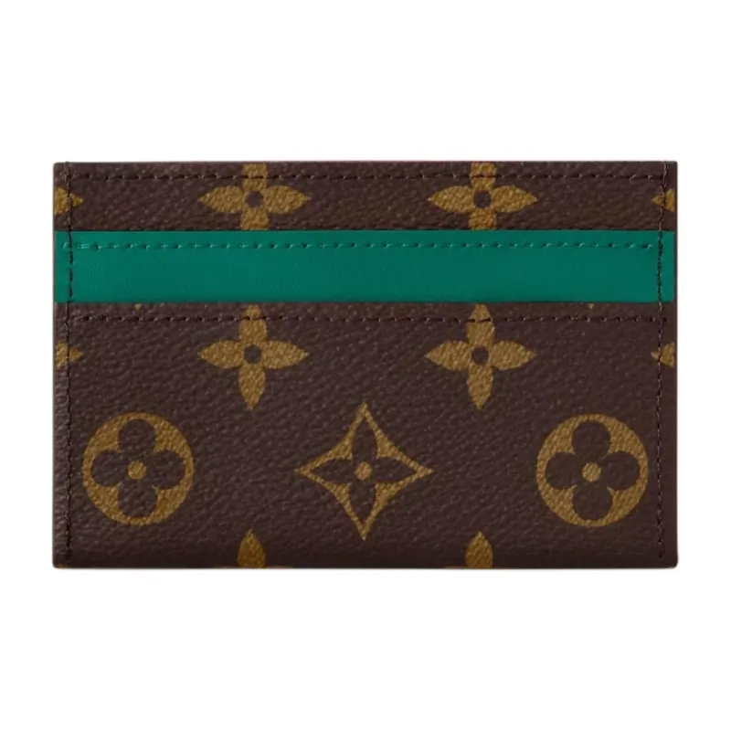 LOUIS VUITTON Leather Card Holder Unisex Green & Brown-2