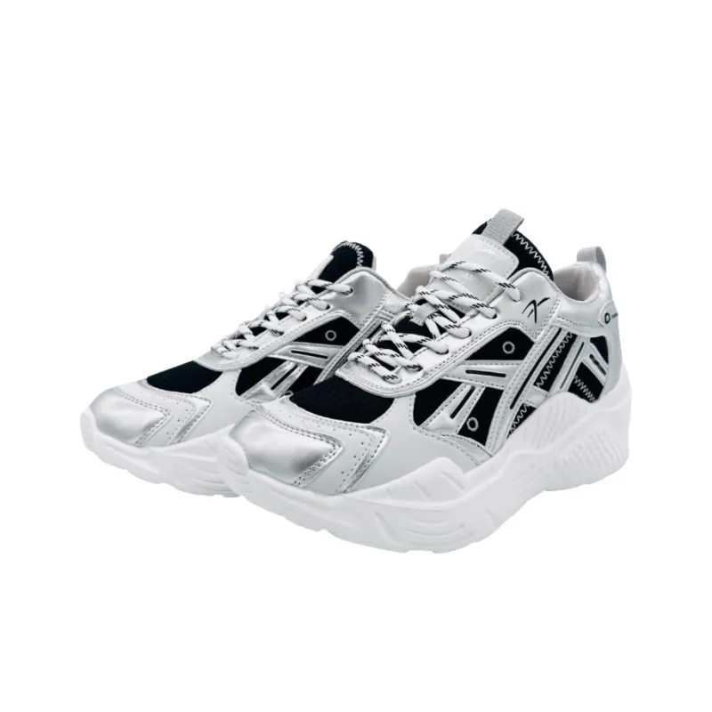 QIANJIN Shock Absorbers Slip Resistant Breathable Mid Top Chunky Sneakers Women's Silver-2