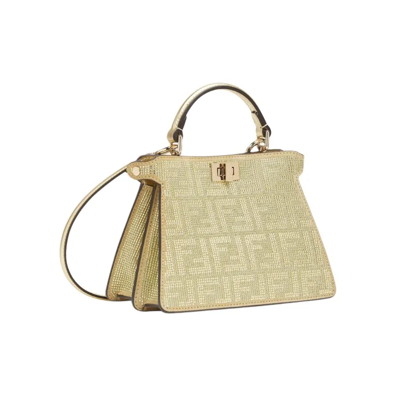 FENDI Peekaboo ISeeU Suede Shoulder Bag, Crossbody Bag, Handbag Small Size Women's Gold-1