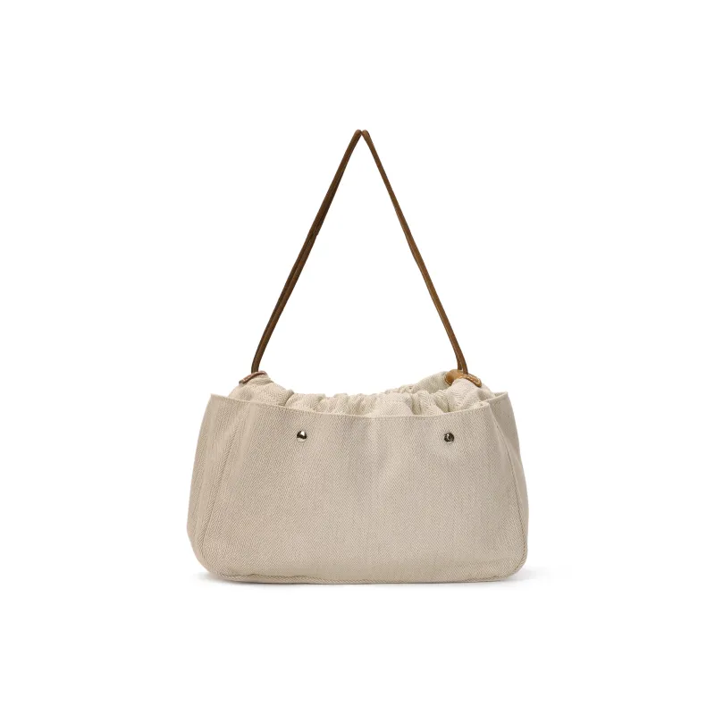 HERMES Canvas With Barenia Calfskin Canvas Bag With Insert Clutch Women's Natural/Fauve Light Tawny-3